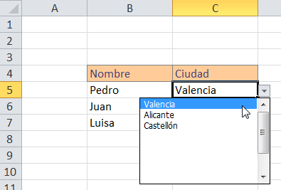 Celda con lista desplegable en Excel