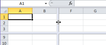 Dividir la ventana de Excel : cambiar las dimensiones de los paneles verticales