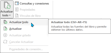 La opción Actualizar todo de Excel no siempre actualiza todo, pese a lo que dice su ayuda emergente.